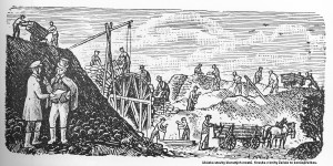 Ukázka stavby klenutých mostů. Kresba z knihy Začalo to koněspřežkou.